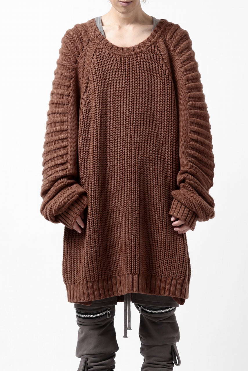 画像をギャラリービューアに読み込む, A.F ARTEFACT LOWGAUGE CABLE KNIT PULLOVER LADDER-SLEEVE (BROWN)