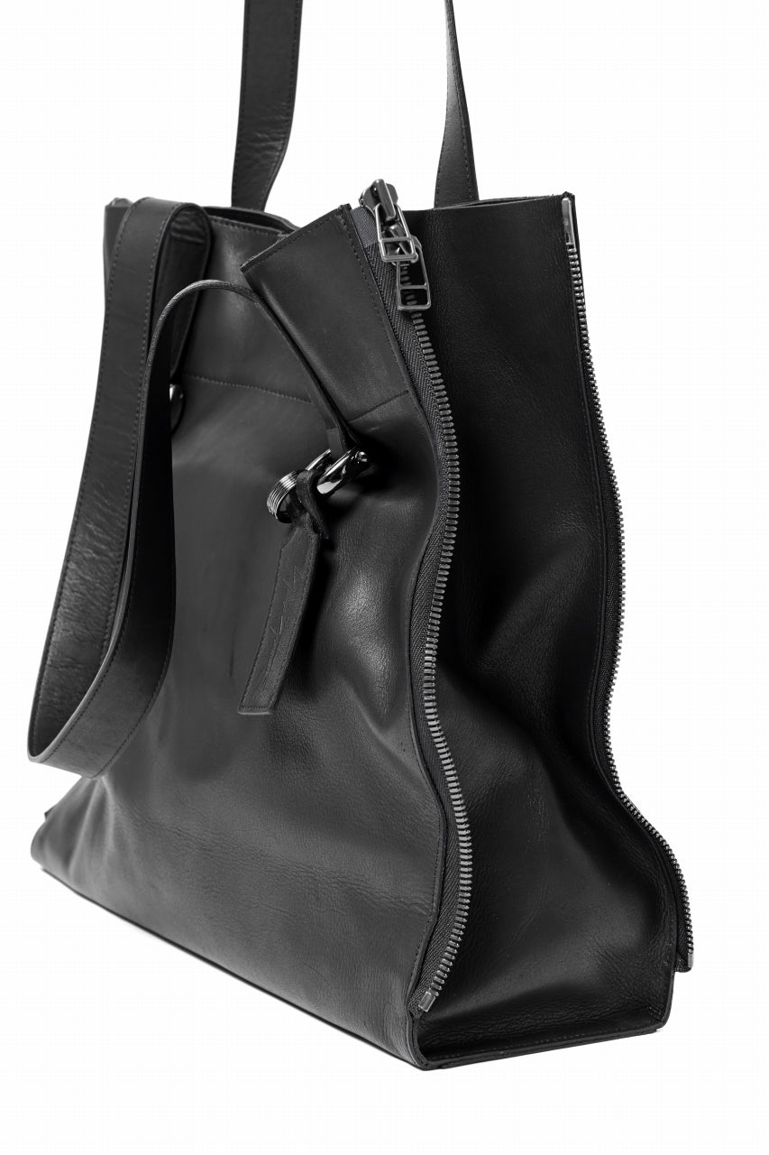 画像をギャラリービューアに読み込む, discord Yohji Yamamoto Side Zip Tote Bag L / Soft Shrink Cow Leather (BLACK)