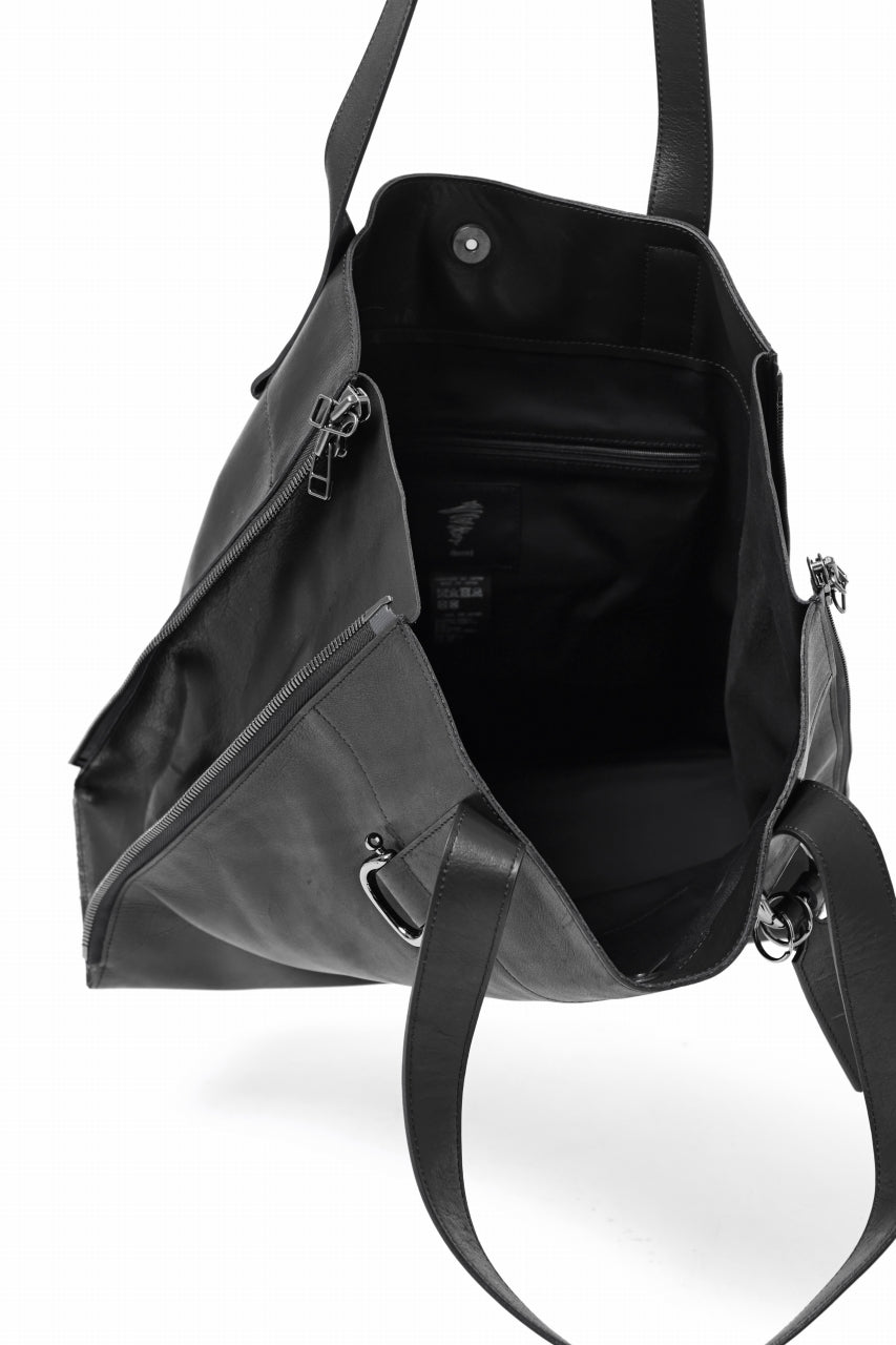 discord Yohji Yamamoto Side Zip Tote Bag L / Soft Shrink Cow Leather (BLACK)