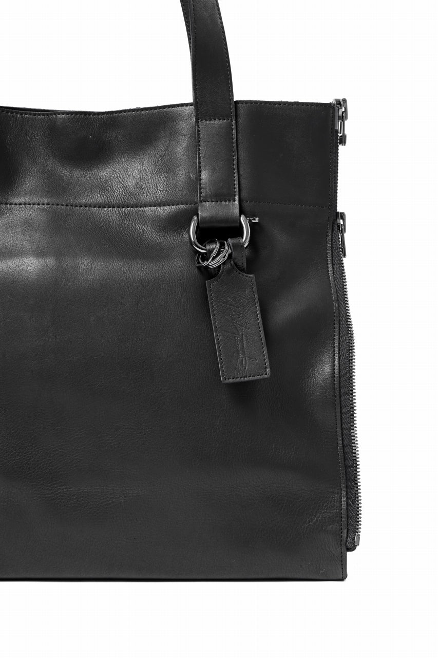 Load image into Gallery viewer, discord Yohji Yamamoto Side Zip Tote Bag L / Soft Shrink Cow Leather (BLACK)