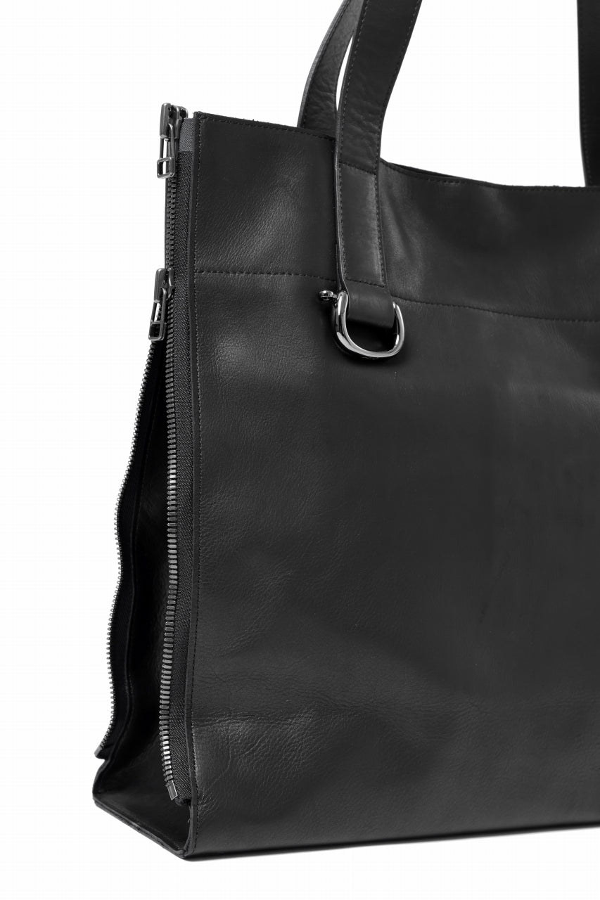discord Yohji Yamamoto Side Zip Tote Bag L / Soft Shrink Cow Leather (BLACK)