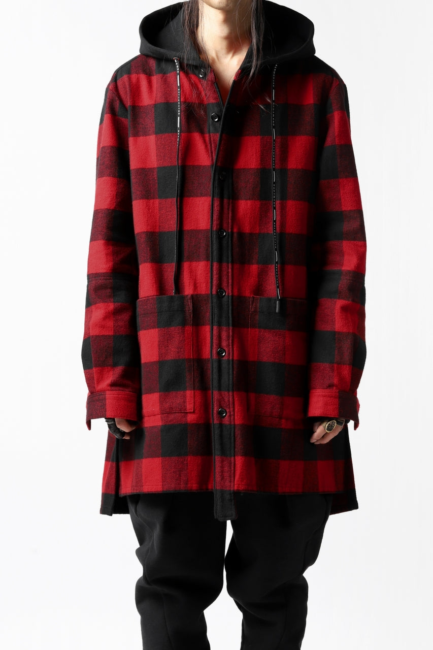 Load image into Gallery viewer, DEFORMATER.® HOODED SHIRT JACKET / HEAVY FLANNEL PLAID (RED×BLACK)