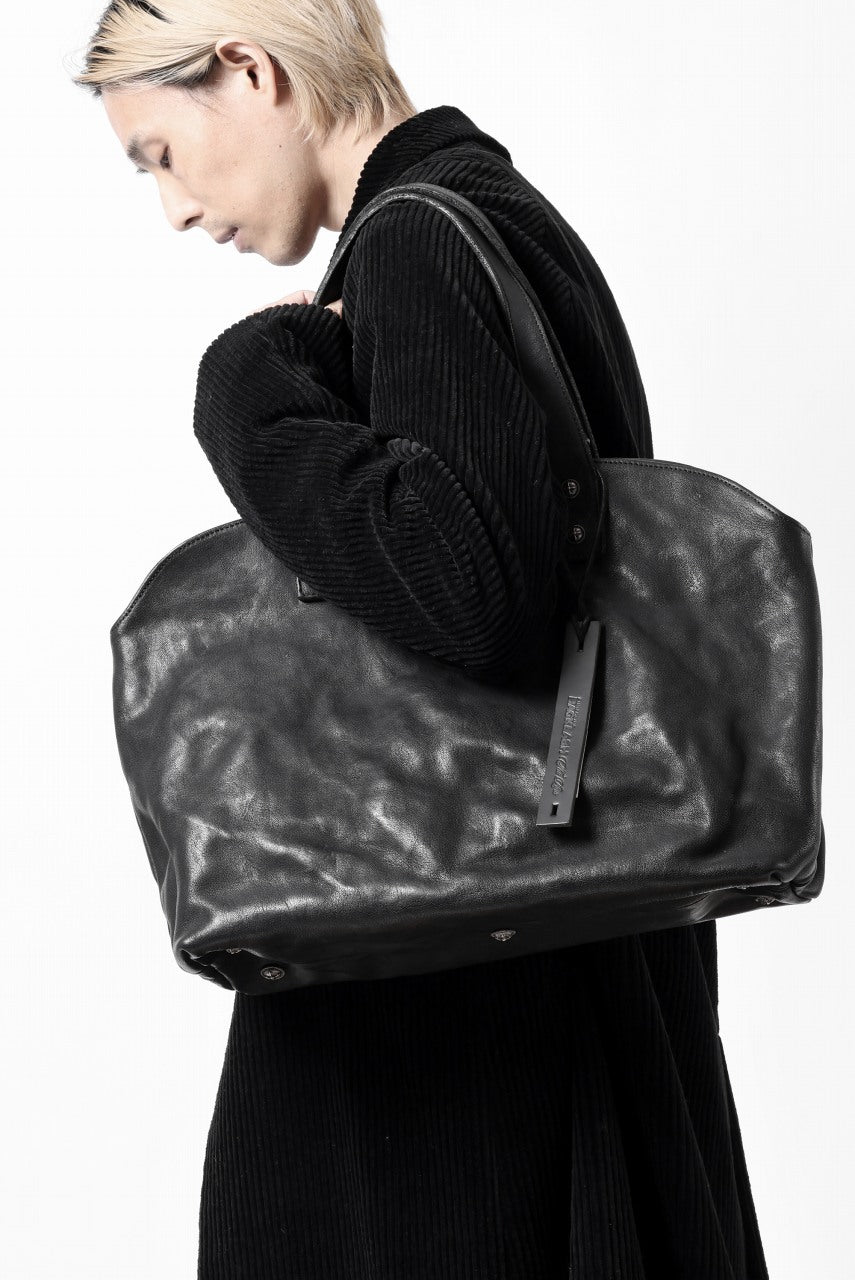 画像をギャラリービューアに読み込む, BACKLASH THE LINE OBJECT DYED TOTE BAG / GUIDI CAMEL + KANGAROO LEATHER with. SV925 (BLACK)