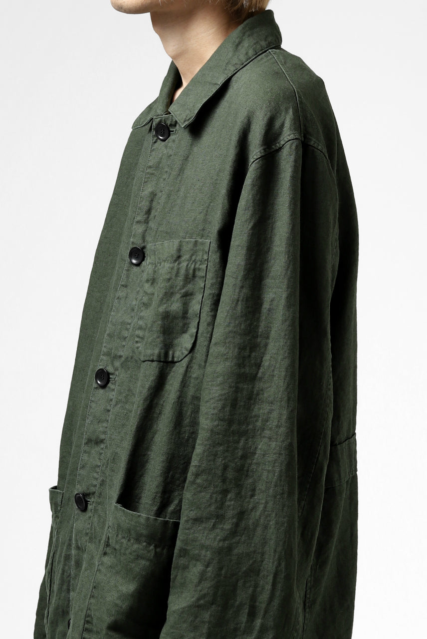 ISAMU KATAYAMA BACKLASH WORK COAT / GARMENT NATURAL DYED LINEN (LEAF)