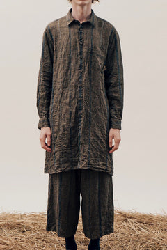 Load image into Gallery viewer, YUTA MATSUOKA long shirt / natural wrinkles linen (dark brown stripe)