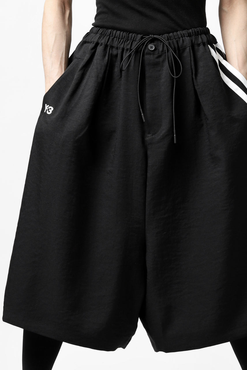 Y-3 Yohji Yamamoto ELEGANT 3 STP WIDE SHORTS / POLY TWILL (BLACK)