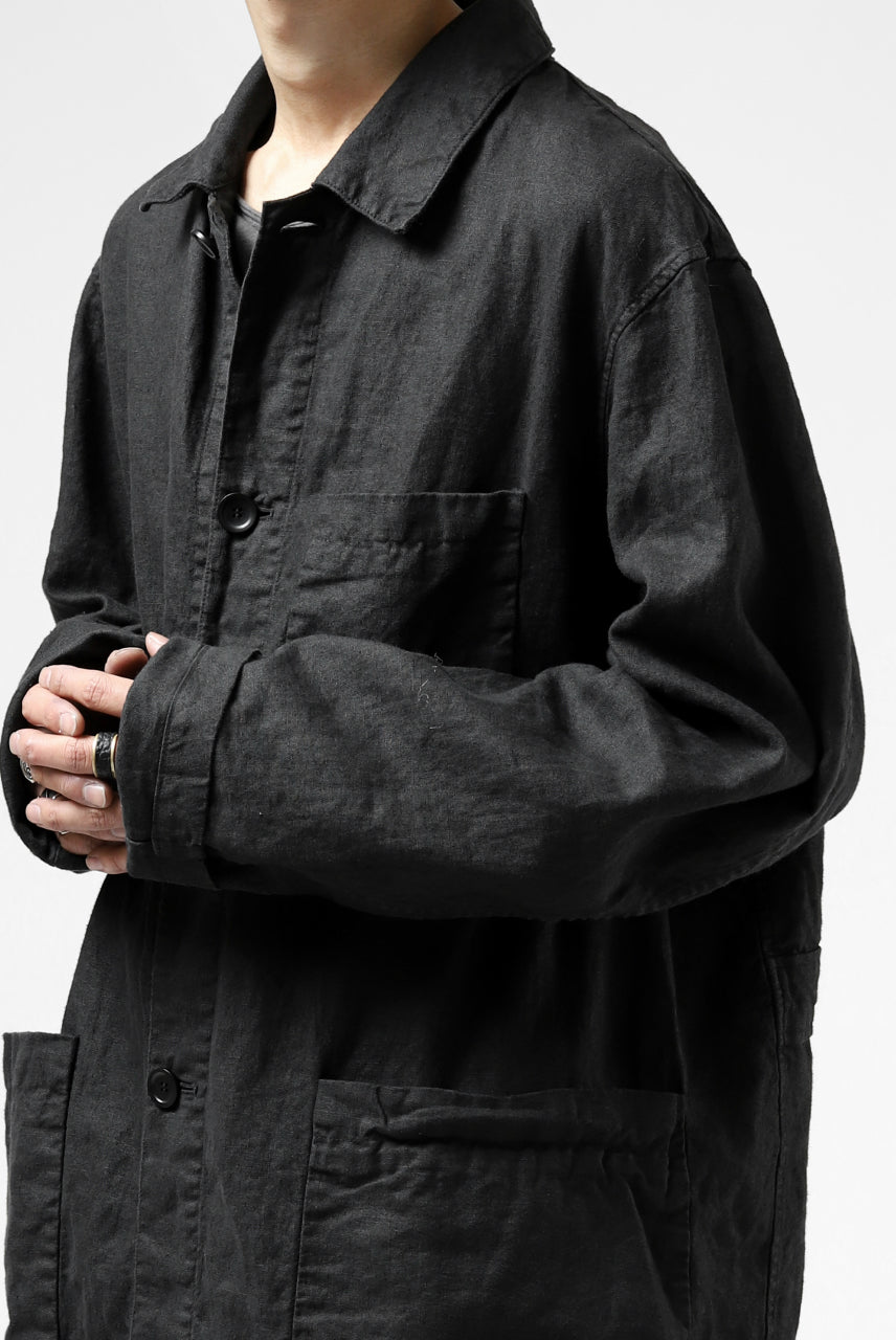 ISAMU KATAYAMA BACKLASH WORK COAT / GARMENT NATURAL DYED LINEN (SUMI)