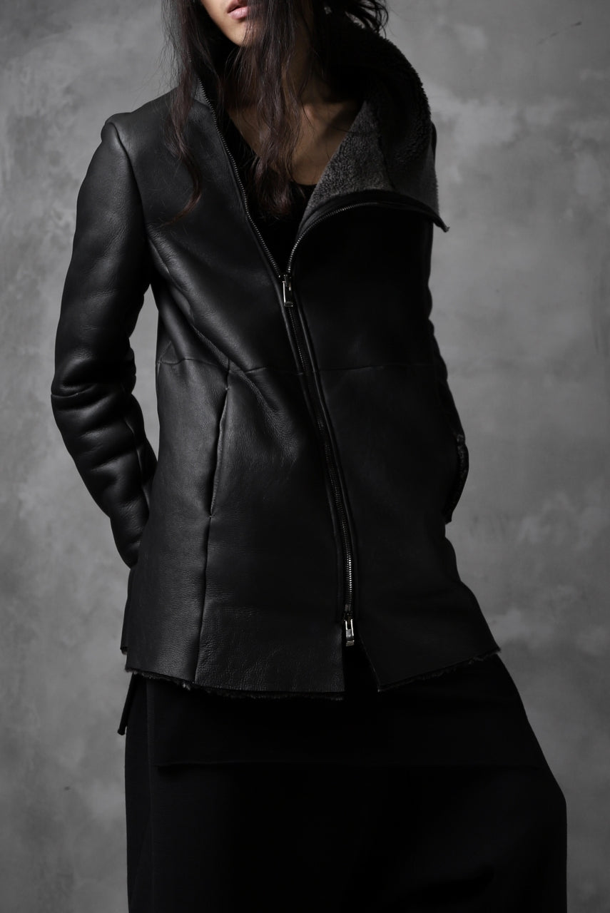 Load image into Gallery viewer, incarnation HORSE LEATHER DOUBLE BREAST MOTO JACKET / OBJECT DYED (BLACK)