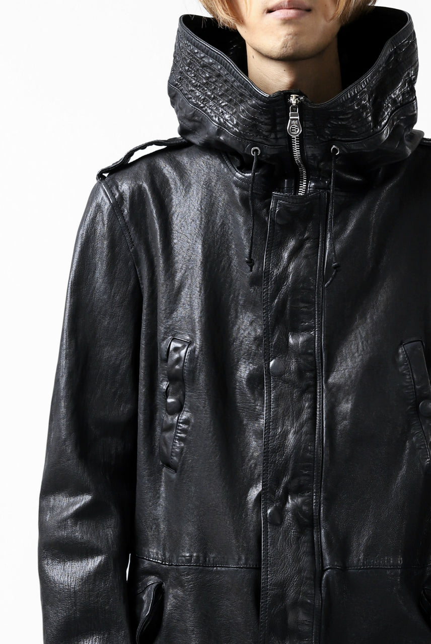 ISAMU KATAYAMA BACKLASH MODS COAT / GOAT LEATHER (GARMENT + SPRAY DYED BLACK)