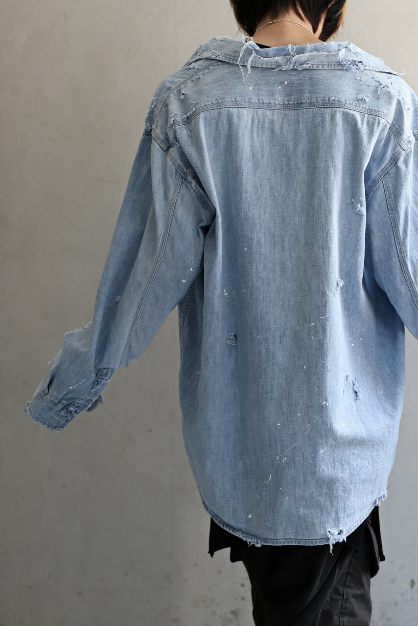 RESURRECTION HANDMADE distressed triple-stitch denim shirt (LIGHT BLUE)