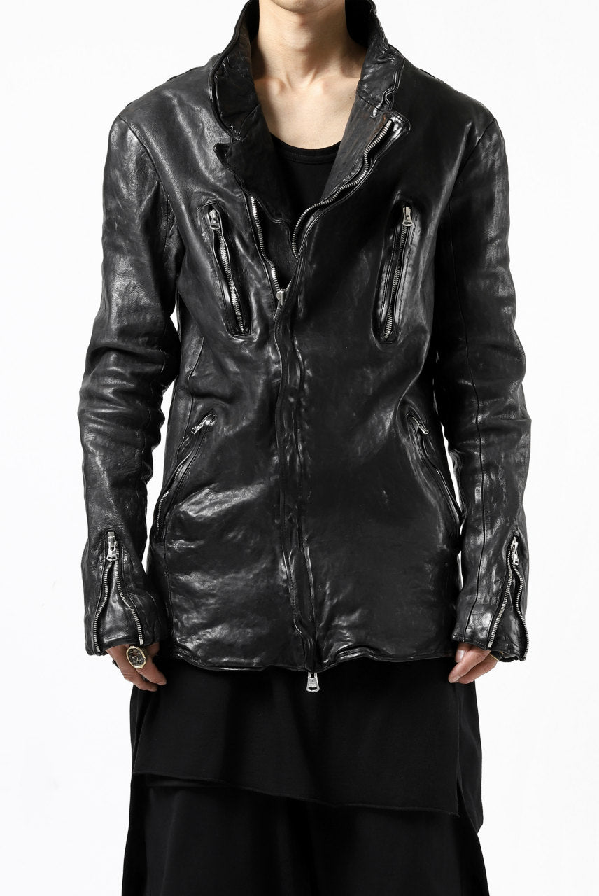 ISAMU KATAYAMA BACKLASH xx incarnation DOUBLE BREASTED ZIPPER BLOUSON / JAPAN CALF LEATHER (OBJECT DYED BLACK)