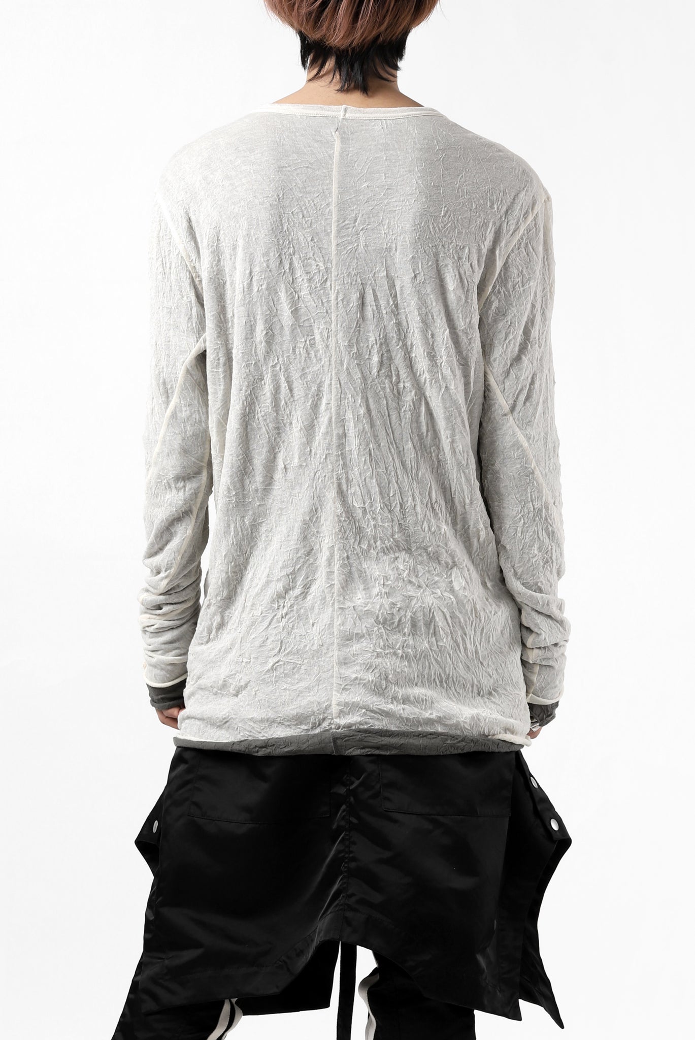 A.F ARTEFACT "CRUMPLE" DOUBLE LAYER L/S TOPS (IVORY×GREY)