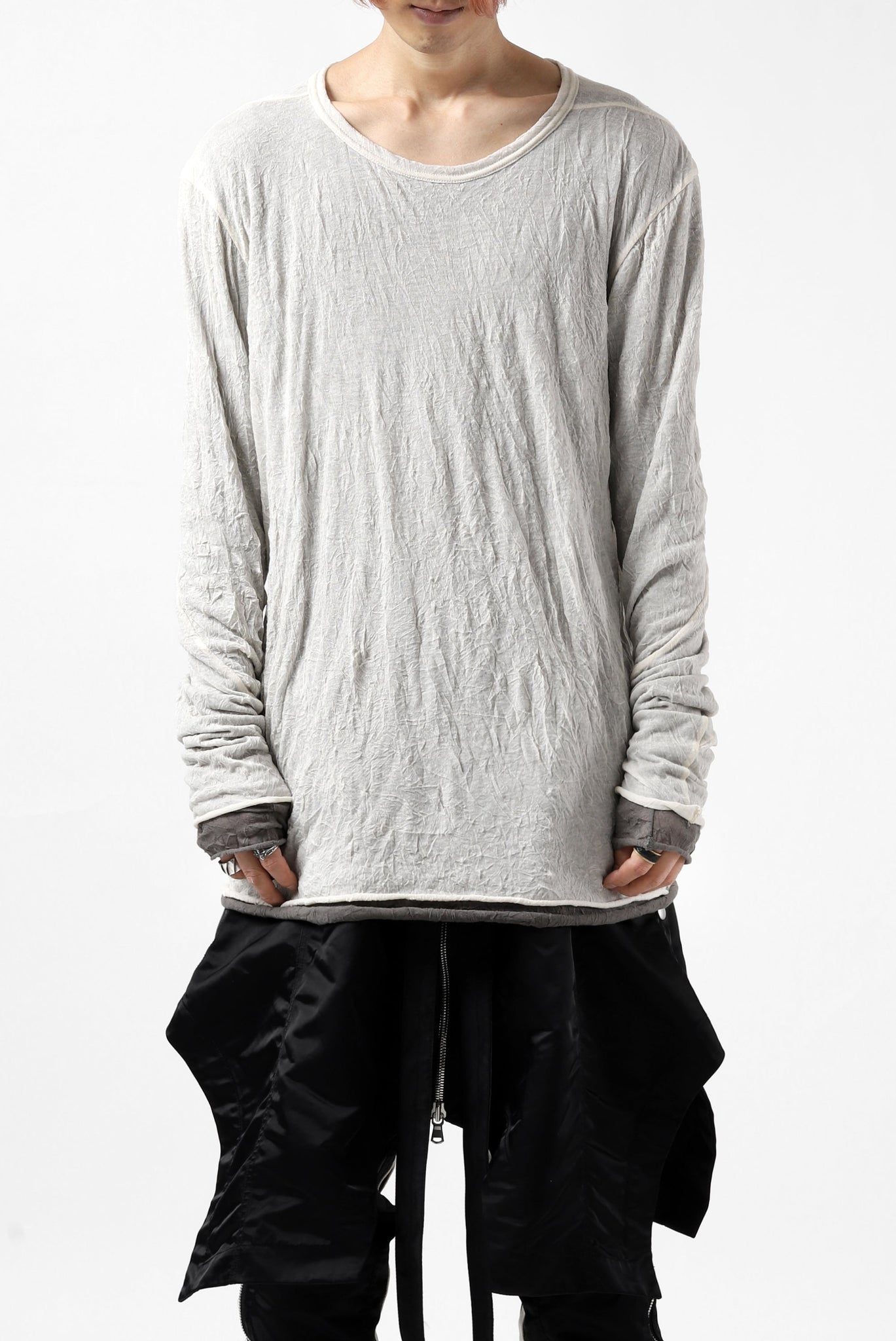 A.F ARTEFACT DOUBLE LAYERED LONG SLEEVE TOPS (IVORY×GREY)