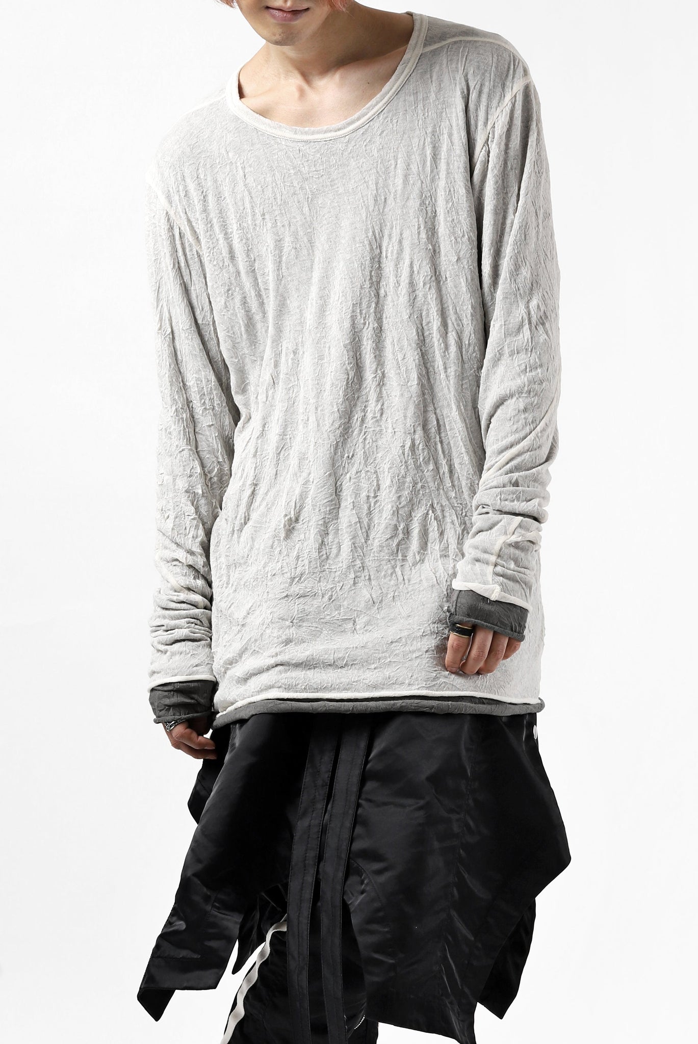 A.F ARTEFACT DOUBLE LAYERED LONG SLEEVE TOPS (IVORY×GREY)