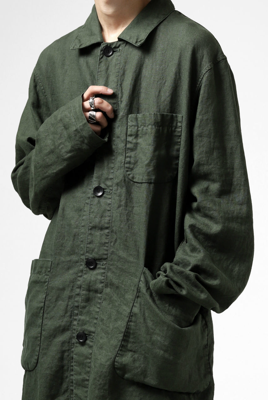 ISAMU KATAYAMA BACKLASH WORK COAT / GARMENT NATURAL DYED LINEN (LEAF)