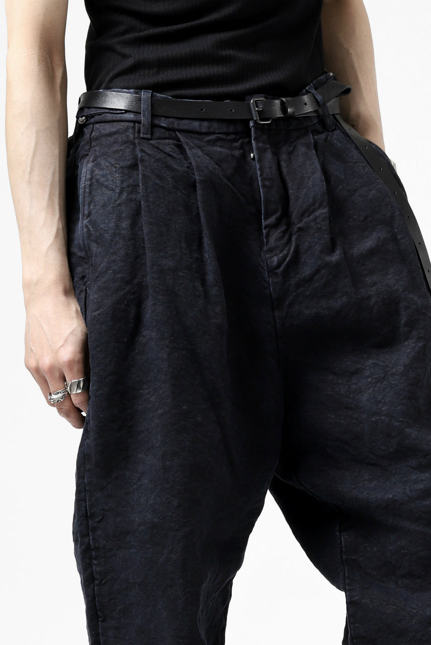 ISAMU KATAYAMA BACKLASH TAPERED TROUSERS / GARMENT NATURAL DYED LINEN CANVAS (INDIGO)