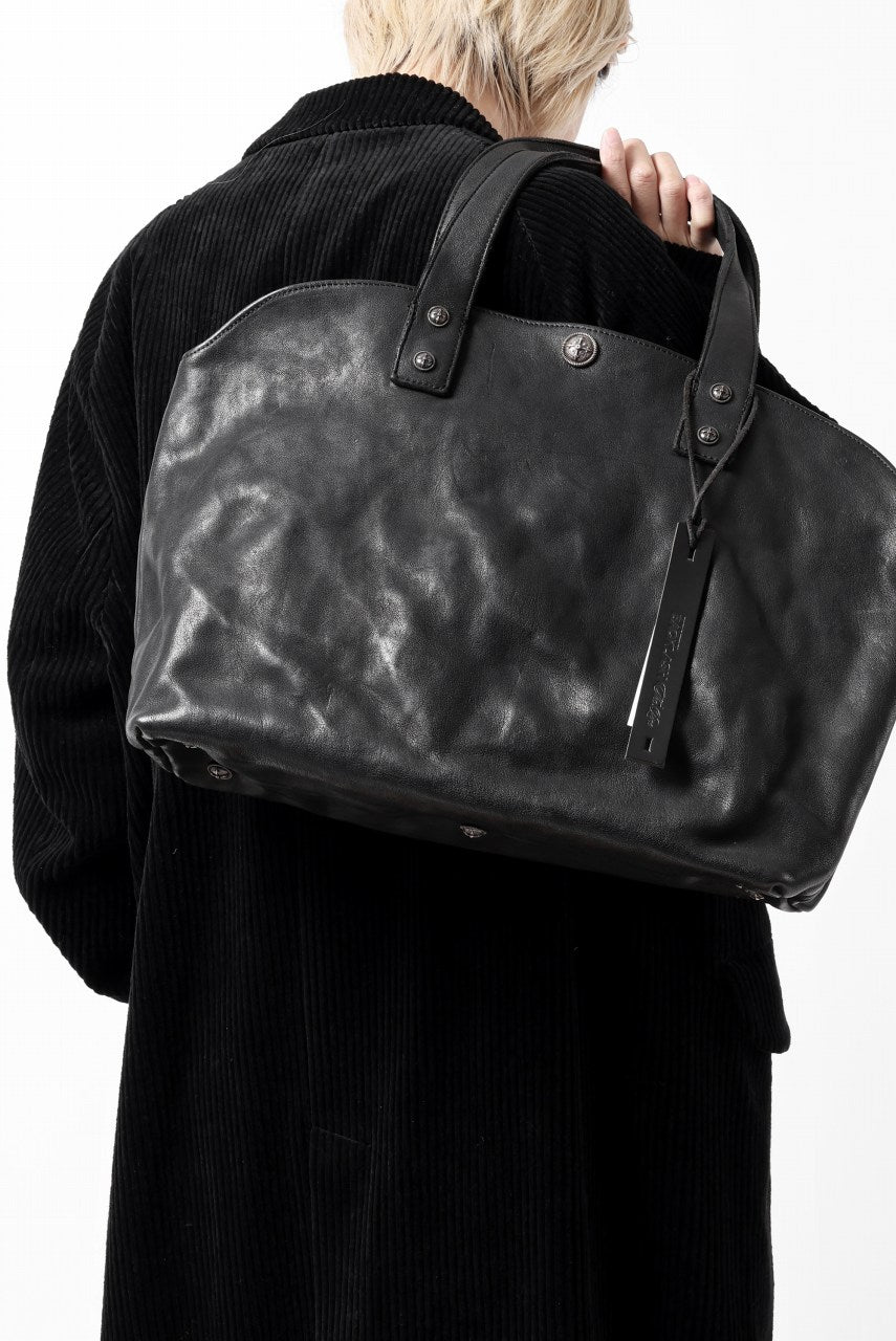 BACKLASH THE LINE OBJECT DYED TOTE BAG / GUIDI CAMEL + KANGAROO LEATHER with. SV925 (BLACK)