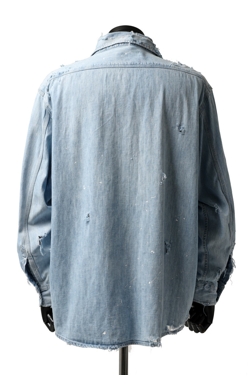 RESURRECTION HANDMADE distressed triple-stitch denim shirt (LIGHT BLUE)