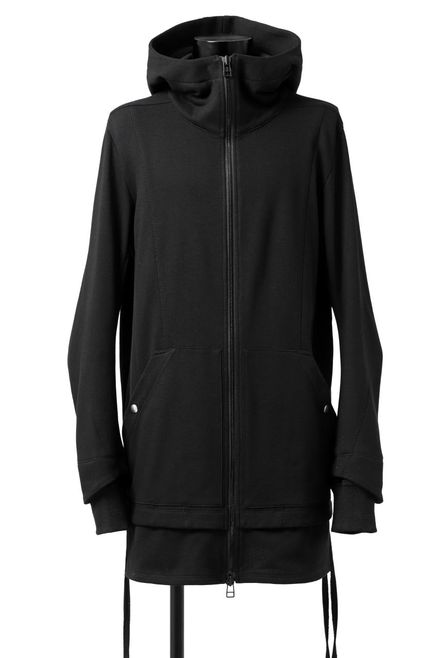 A.F ARTEFACT HOODED LONG ZIP LAYERED JACKET / COTTON FREECY (BLACK)