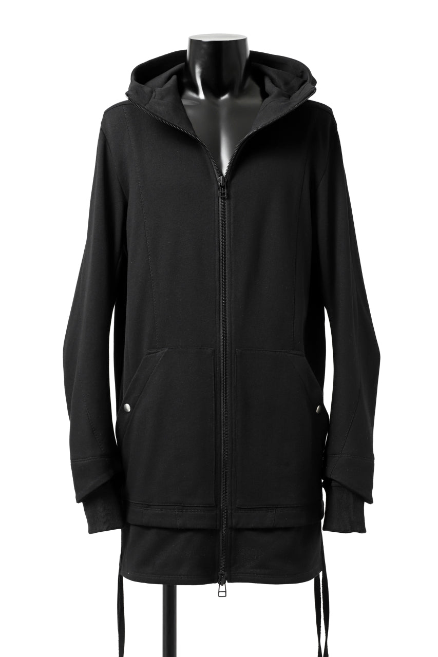 A.F ARTEFACT HOODED LONG ZIP LAYERED JACKET / COTTON FREECY (BLACK)