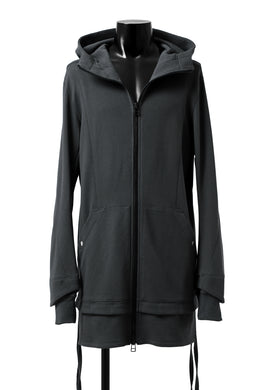 A.F ARTEFACT HOODED LONG ZIP LAYERED JACKET / COTTON FREECY (D.GREY)