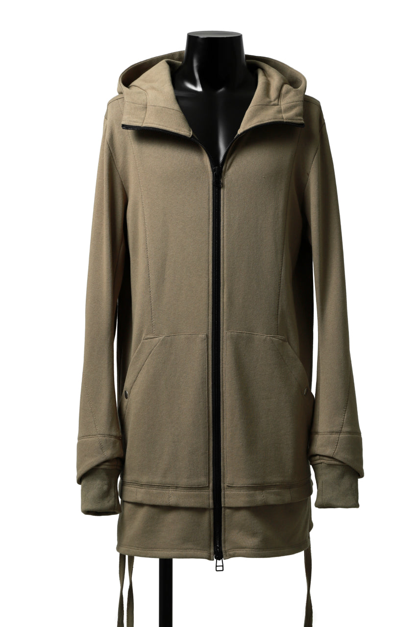 A.F ARTEFACT HOODED LONG ZIP LAYERED JACKET / COTTON FREECY (BEIGE)