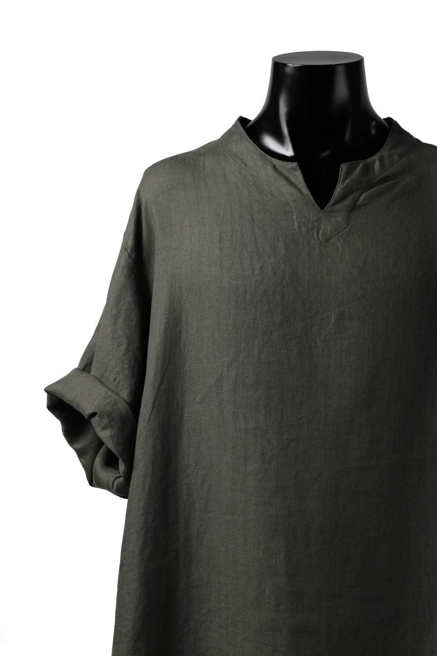 Load image into Gallery viewer, COLINA KEY NECK PULLOVER SHIRT / HERRINGBONE LINEN (OLIVE)