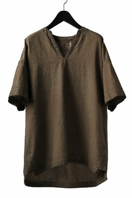 _vital exclusive collarless pullover shirt / persimmon dyed linen (BROWN B)