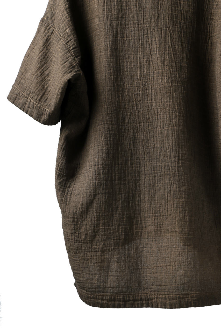 _vital exclusive collarless pullover shirt / persimmon dyed linen (BROWN A)