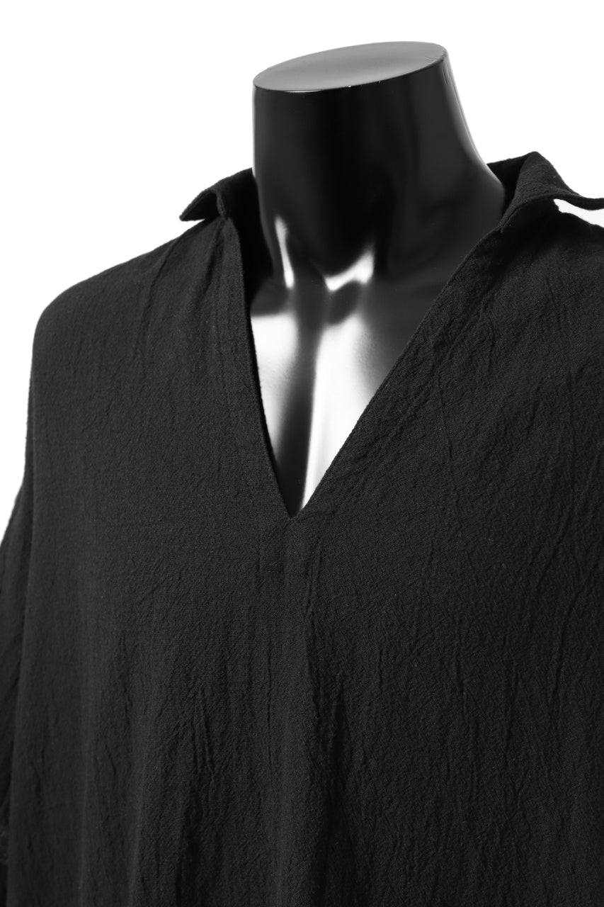 _vital half collar tunica tops / soft crepe linen (BLACK)