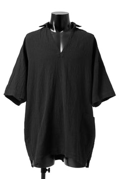 Load image into Gallery viewer, _vital half collar tunica tops / soft crepe linen (BLACK)