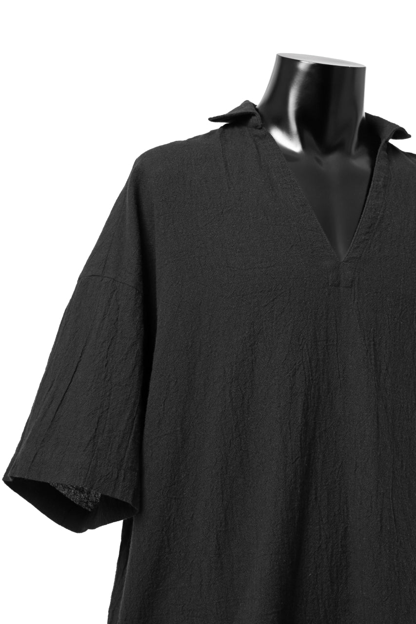 Load image into Gallery viewer, _vital half collar tunica tops / soft crepe linen (BLACK)