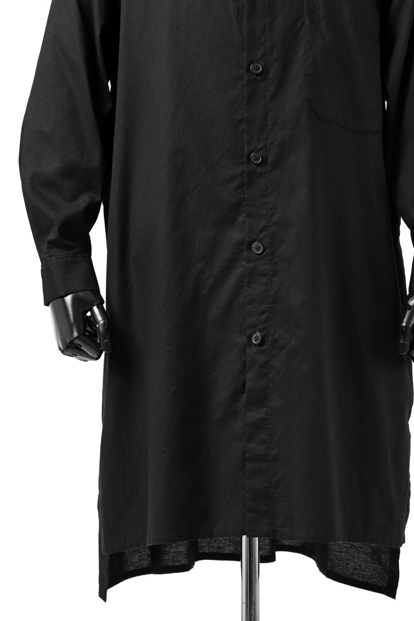 Load image into Gallery viewer, Y&#39;s FLAP COLLAR LONG SHIRT / LIGHT COTTON TWILL (BLACK)