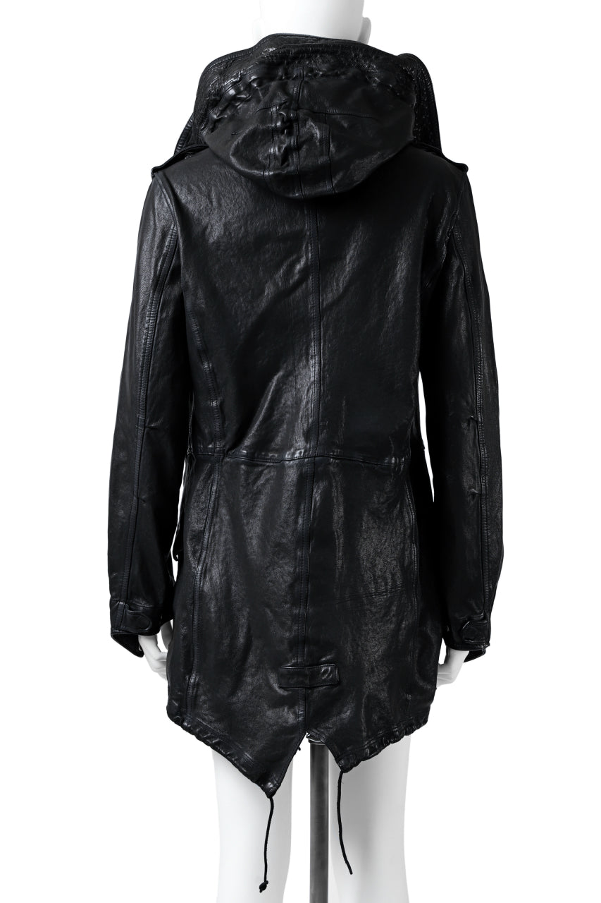 ISAMU KATAYAMA BACKLASH MODS COAT / GOAT LEATHER (GARMENT + SPRAY DYED BLACK)