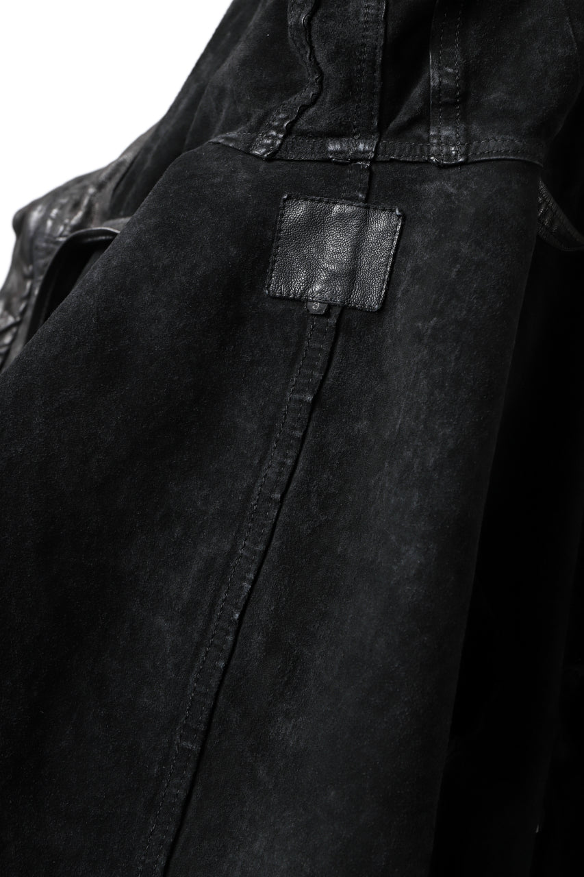 ISAMU KATAYAMA BACKLASH MODS COAT / GOAT LEATHER (GARMENT + SPRAY DYED BLACK)