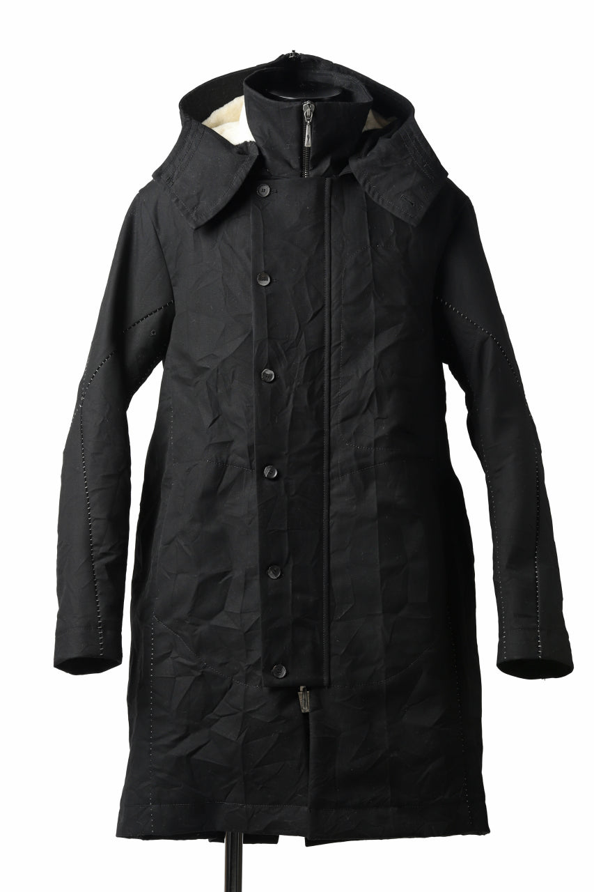 masnada MILITARY HOODIE LONG PARKA COAT with BOA LINNER /  COTONE STROPICCIATO (BLACK)