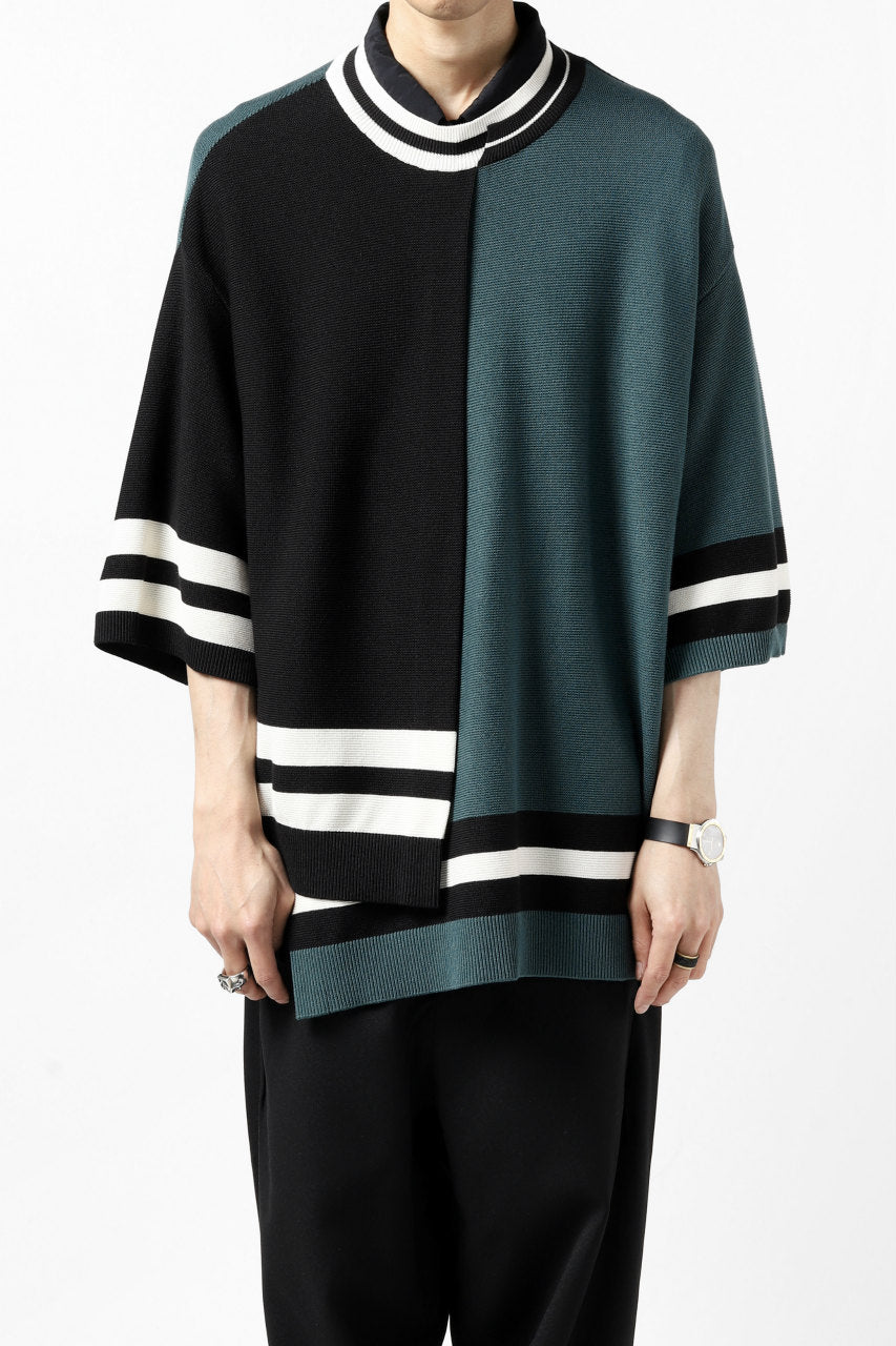 CULLNI WRAP LAYERED OVER SIZE KNIT TOPS / (GREEN x BLACK)