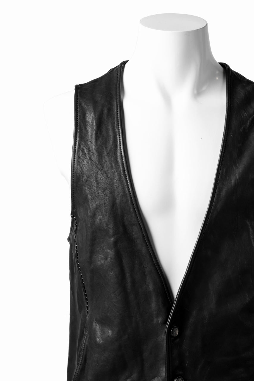 incarnation HORSE LEATHER 4-BUTTON VEST / OBJECT DYED (BLACK)