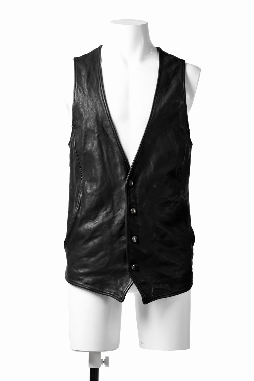 incarnation HORSE LEATHER 4-BUTTON VEST / OBJECT DYED (BLACK)