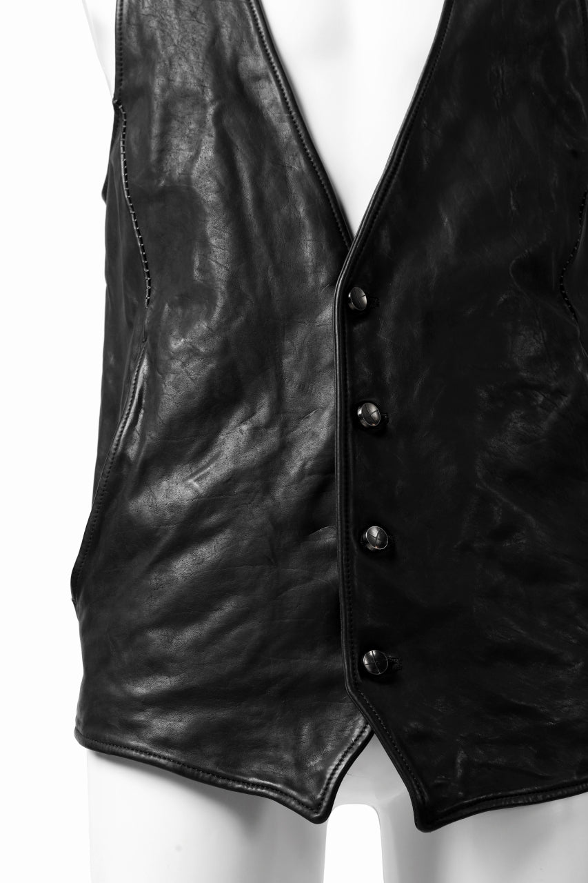 incarnation HORSE LEATHER 4-BUTTON VEST / OBJECT DYED (BLACK)