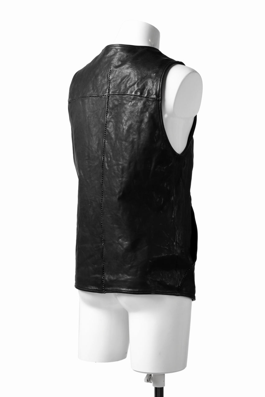 incarnation HORSE LEATHER 4-BUTTON VEST / OBJECT DYED (BLACK)