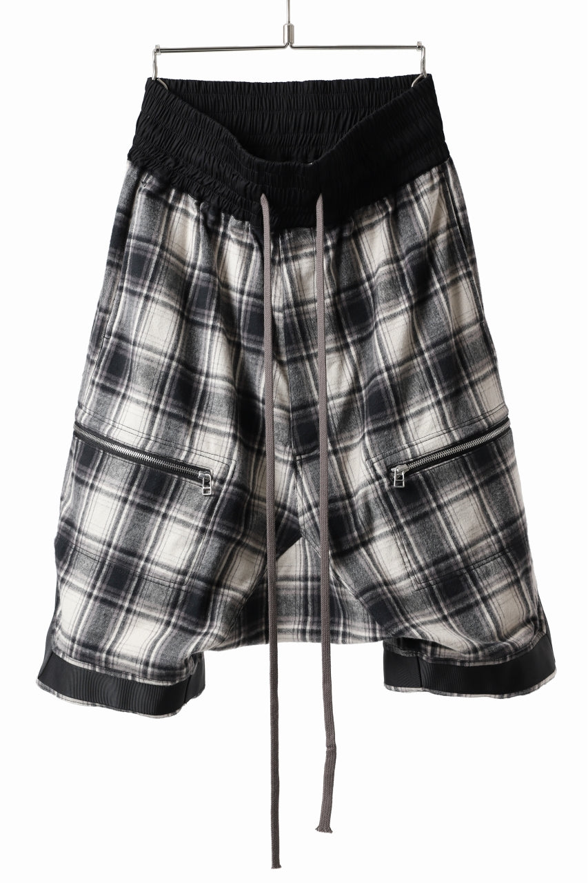 A.F ARTEFACT CHECK SAROUEL SHORT PANTS / COTTON FLANNEL (BLACK x WHITE)