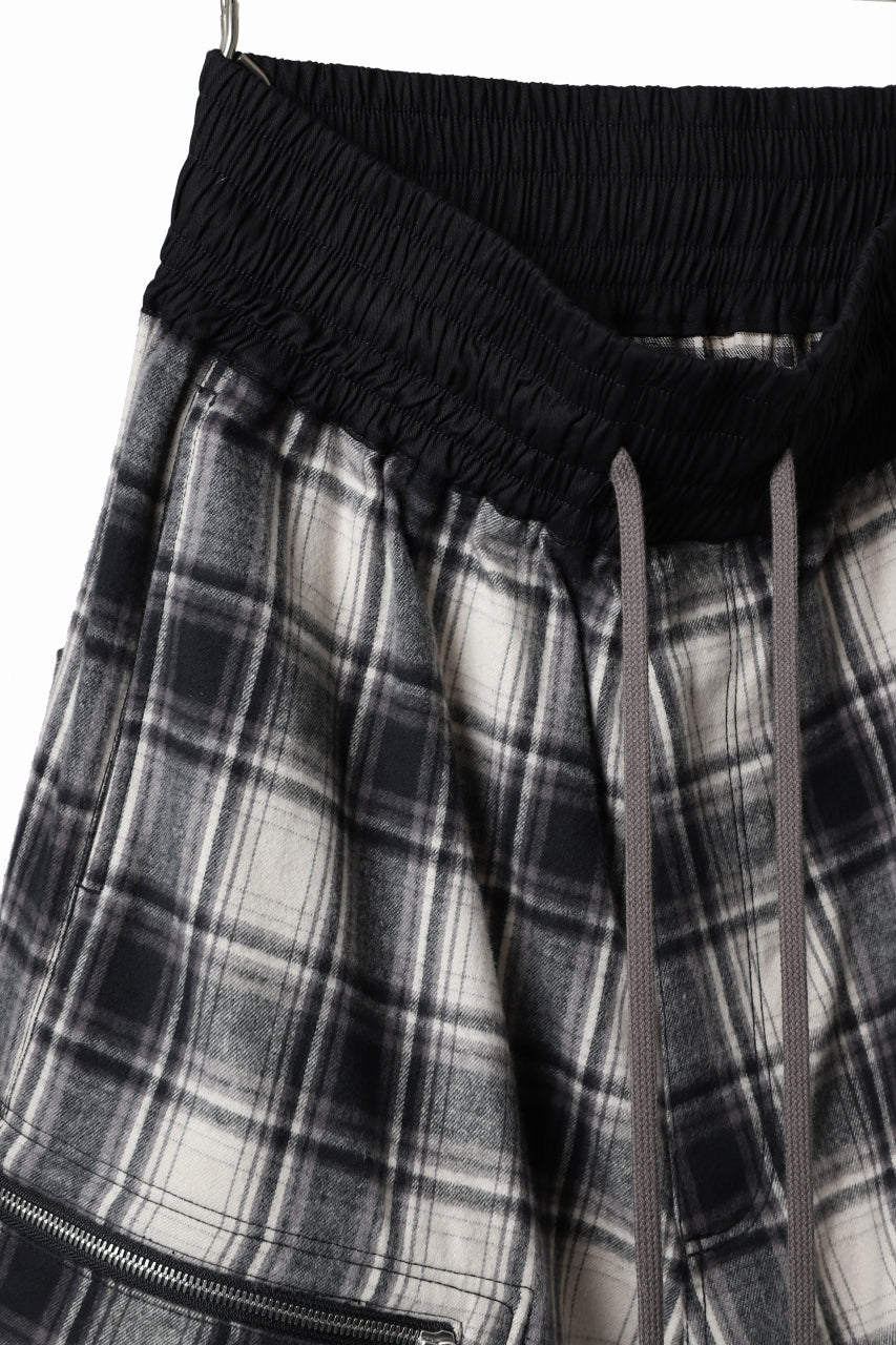 画像をギャラリービューアに読み込む, A.F ARTEFACT CHECK SAROUEL SHORT PANTS / COTTON FLANNEL (BLACK x WHITE)