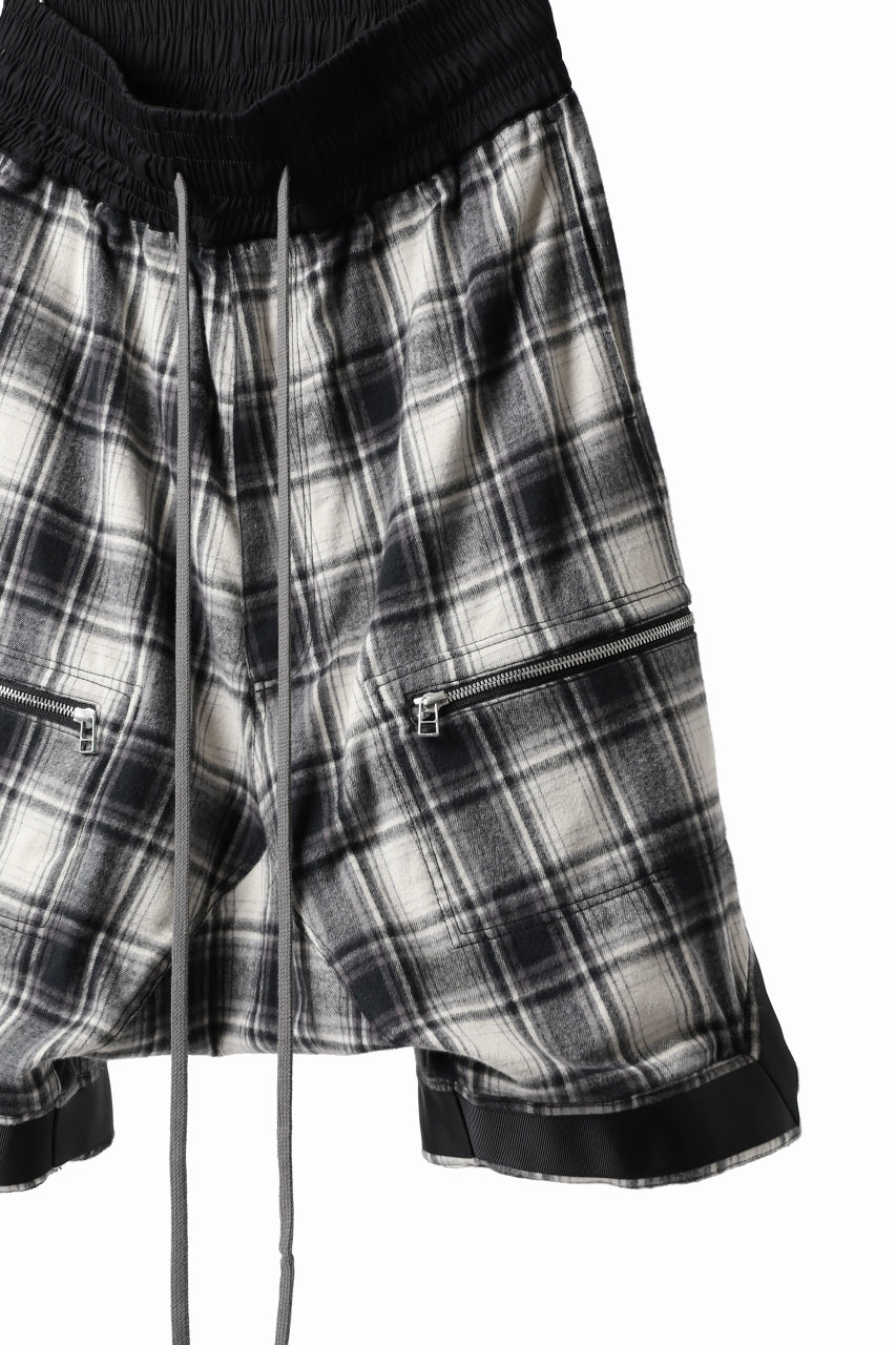 A.F ARTEFACT CHECK SAROUEL SHORT PANTS / COTTON FLANNEL (BLACK x WHITE)