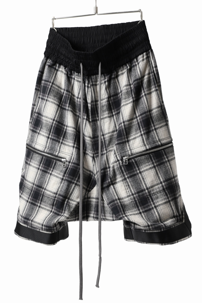 画像をギャラリービューアに読み込む, A.F ARTEFACT CHECK SAROUEL SHORT PANTS / COTTON FLANNEL (BLACK x WHITE)