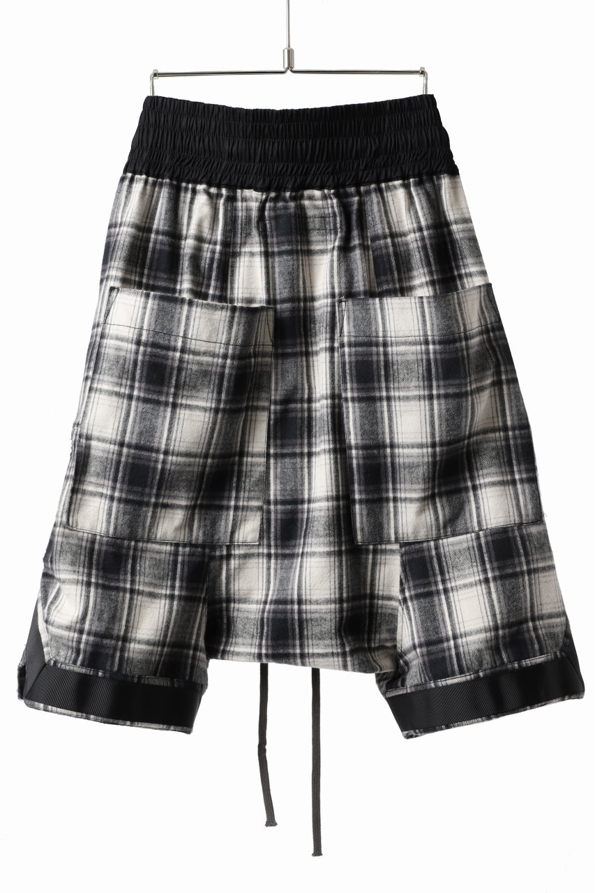 A.F ARTEFACT CHECK SAROUEL SHORT PANTS / COTTON FLANNEL (BLACK x WHITE)