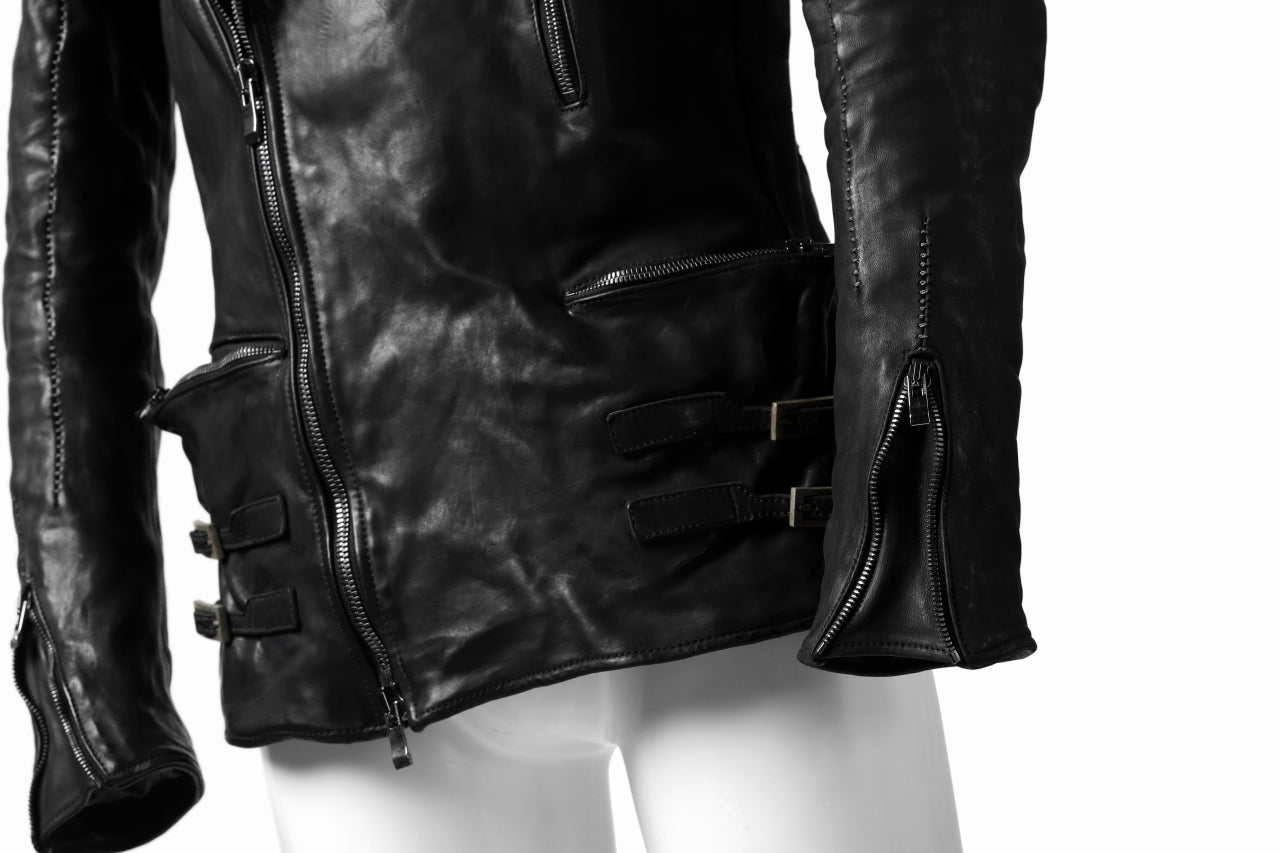 incarnation HORSE LEATHER DOUBLE BREAST MOTO JACKET / OBJECT DYED (BLACK)