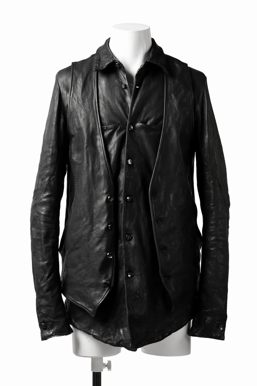 画像をギャラリービューアに読み込む, incarnation HORSE LEATHER 4-BUTTON VEST / OBJECT DYED (BLACK)