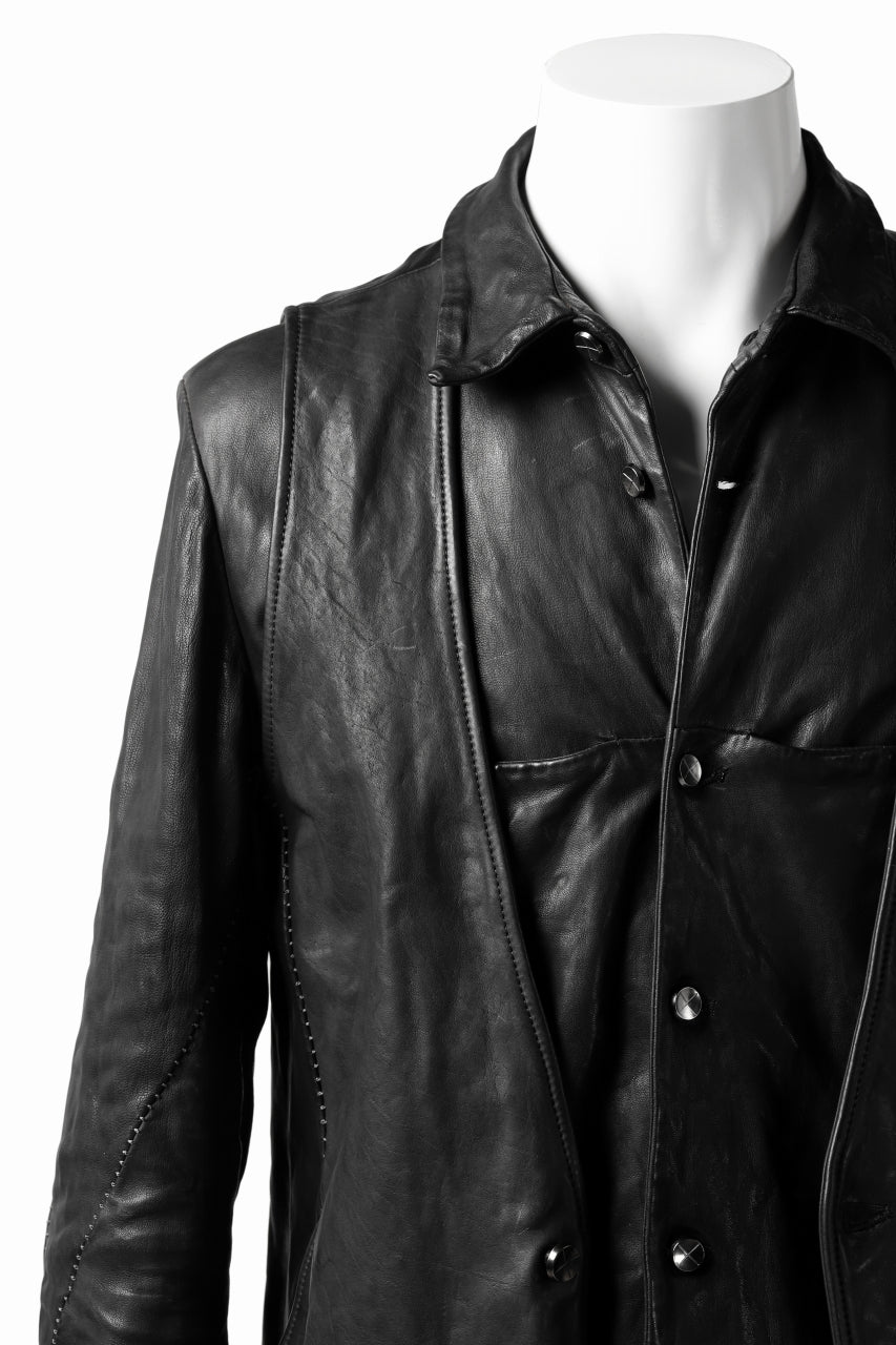 Load image into Gallery viewer, incarnation HORSE LEATHER 4-BUTTON VEST / OBJECT DYED (BLACK)