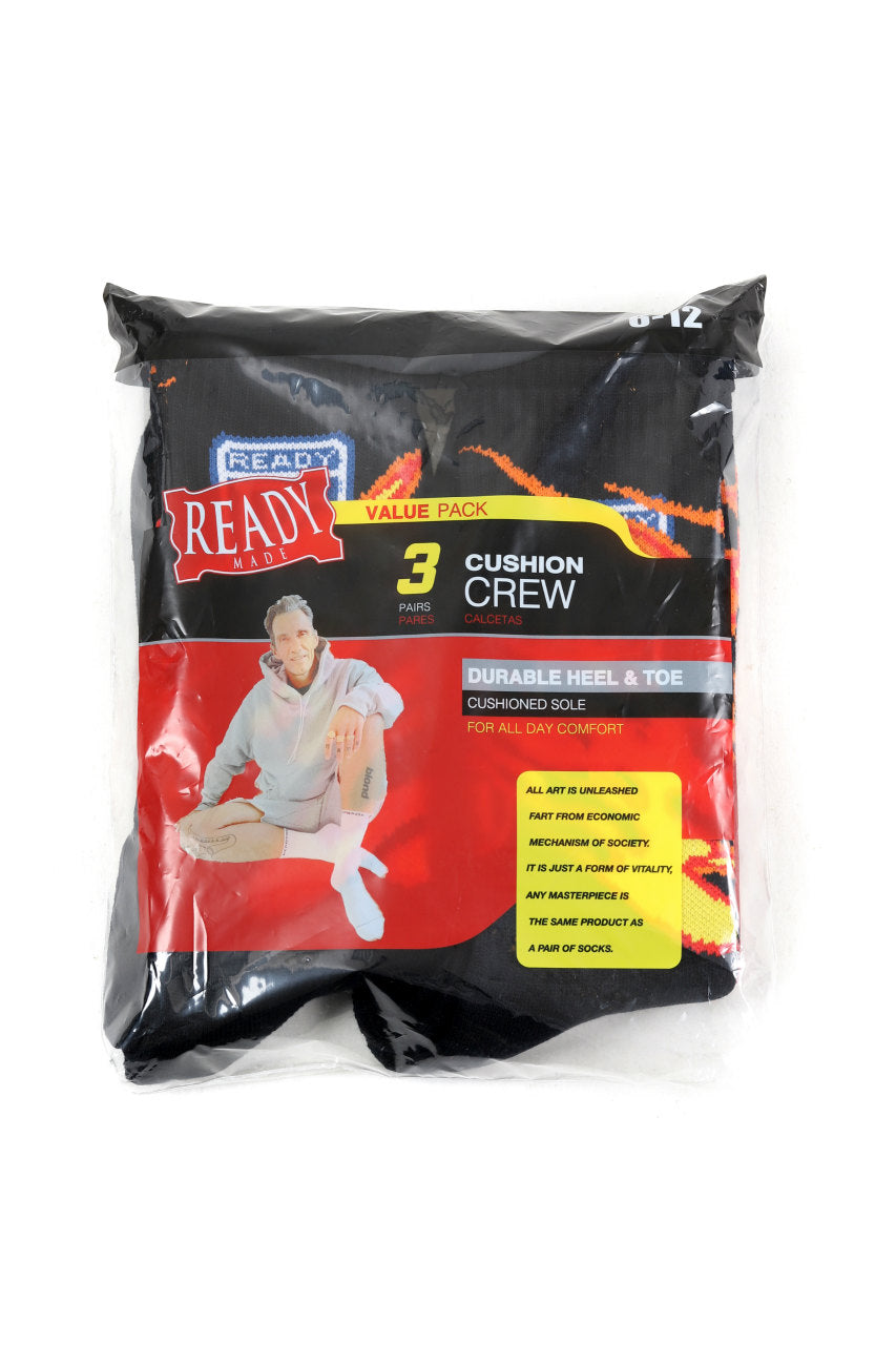 READYMADE 3 PAIRS CREW SOCKS FIRE (BLACK)